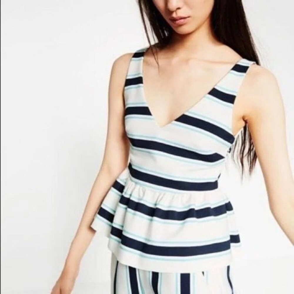 Zara Striped Peplum Top V Neck Low Back Tank‎ NWT - XS